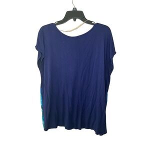 Cable & Gauge Top Women's Medium Blue Viscose Stretch Crew Neck Short Sleeve